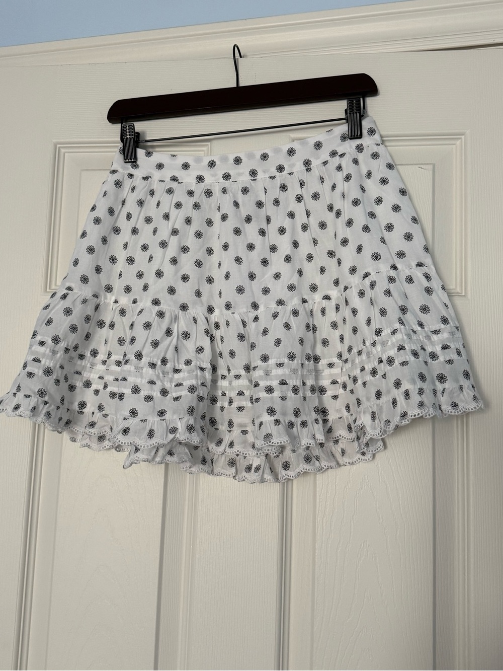 American Eagle Outfitters White Mini Skirt with Black Flowered Print